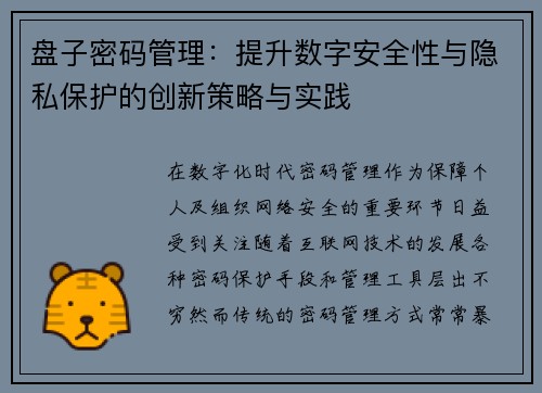 盘子密码管理：提升数字安全性与隐私保护的创新策略与实践